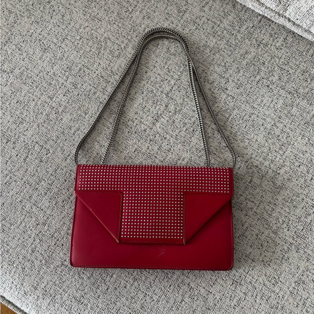 Saint Laurent Medium Betty Red Studded Chain-Shoulder Crossbody Bag
